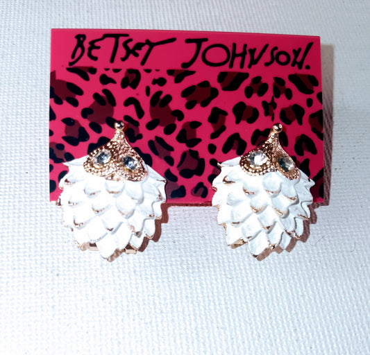 Betsey Johnson White Enamel Hedgehog Stud & Ear Cuff Earrings
