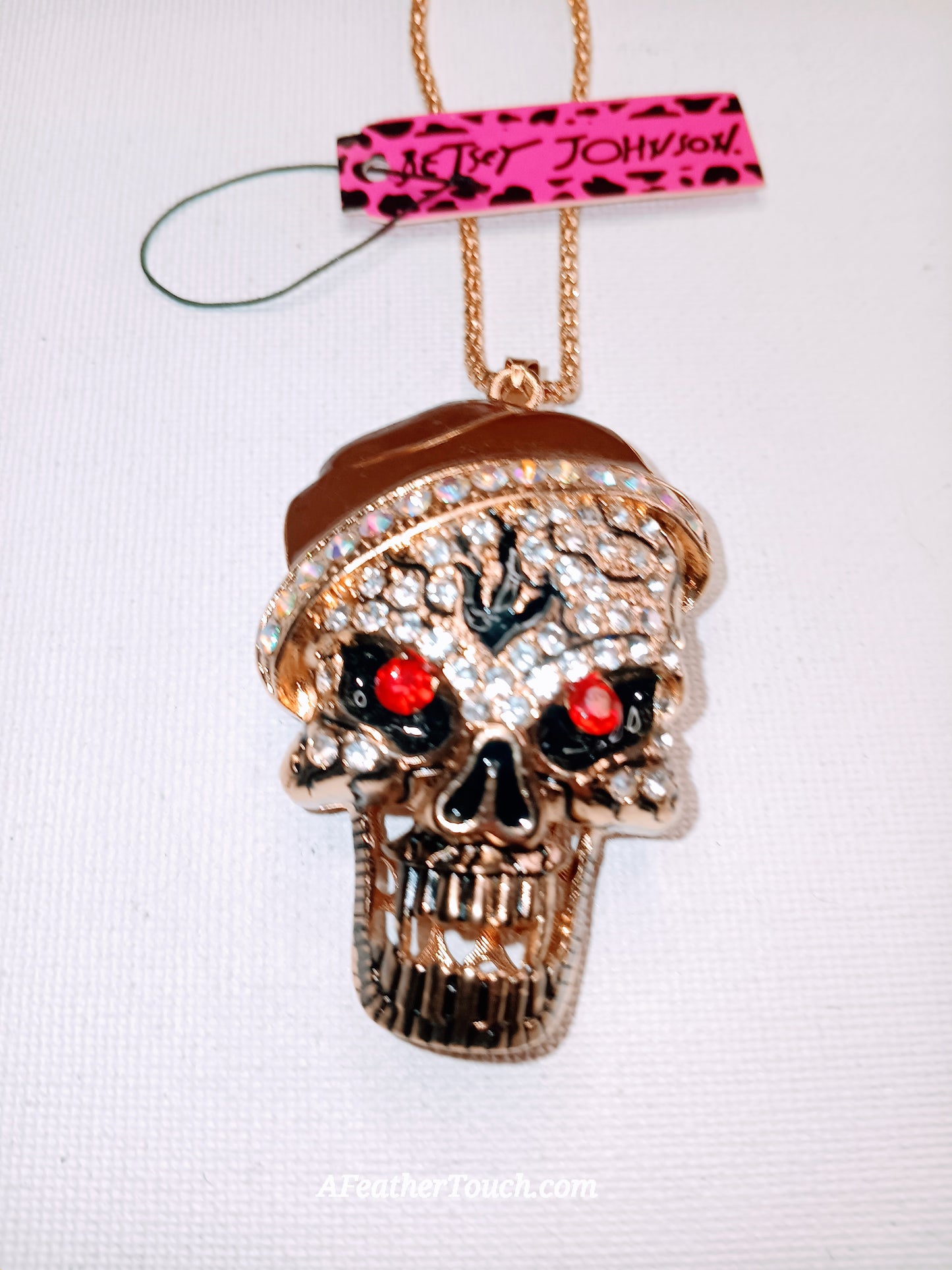 Betsey Johnson Crystal Skull Beanie Pendant Necklace