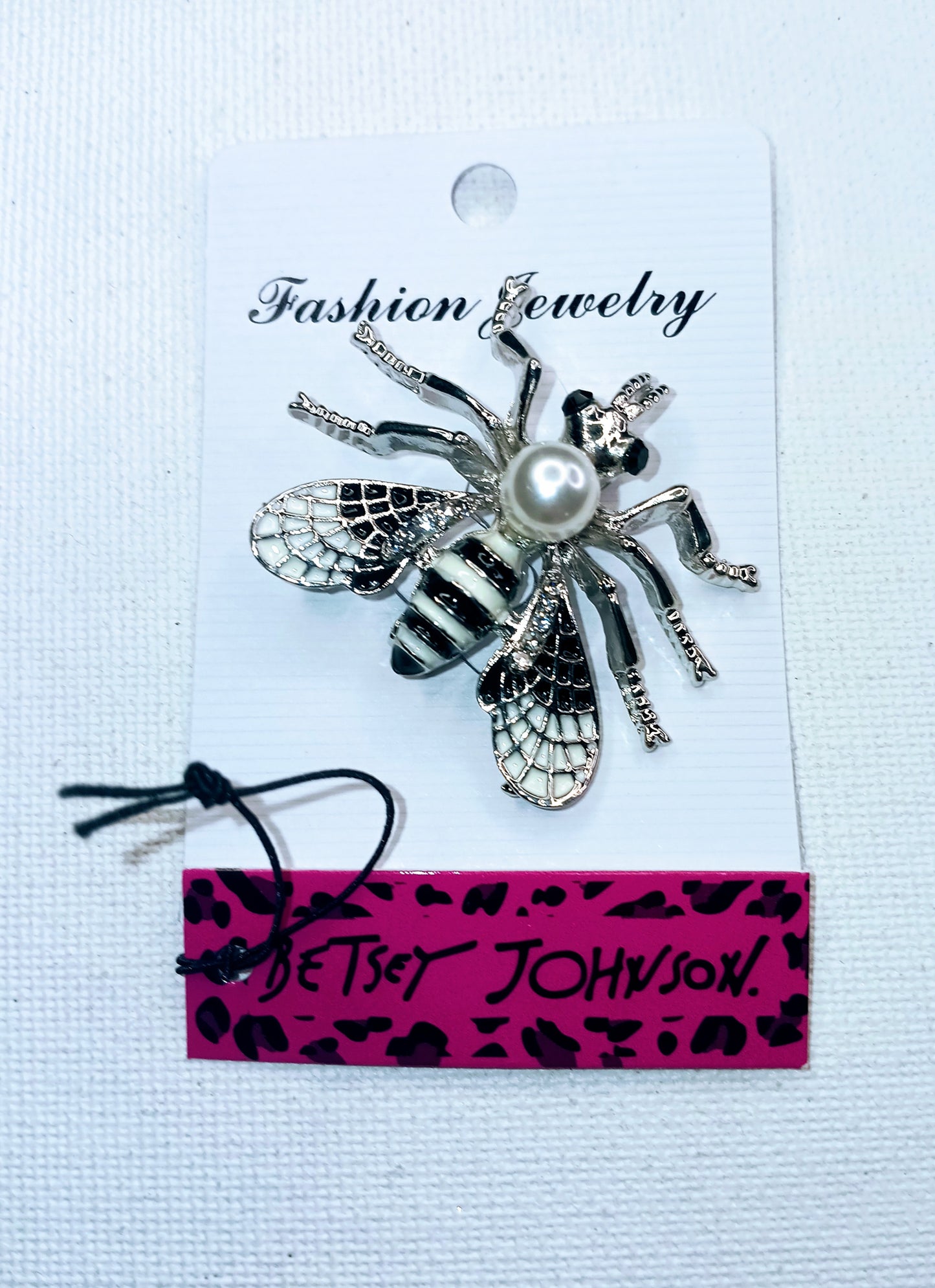 Betsey Johnson Rhinestone & Faux Pearl Enamel Bee Brooch Pin – Silver-Tone