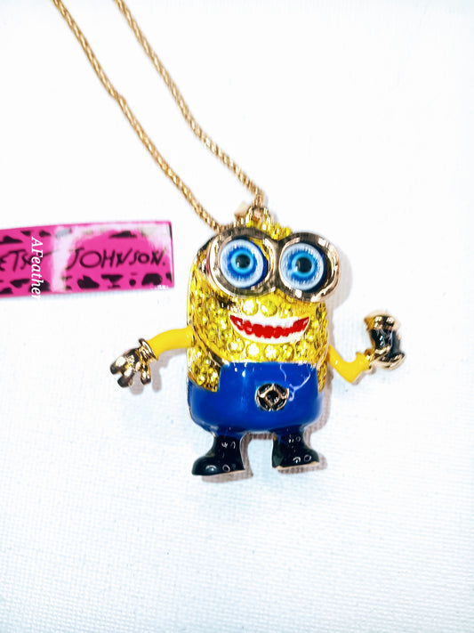 Betsey Johnson Rhinestone Two-Eyed Minion Pendant Necklace