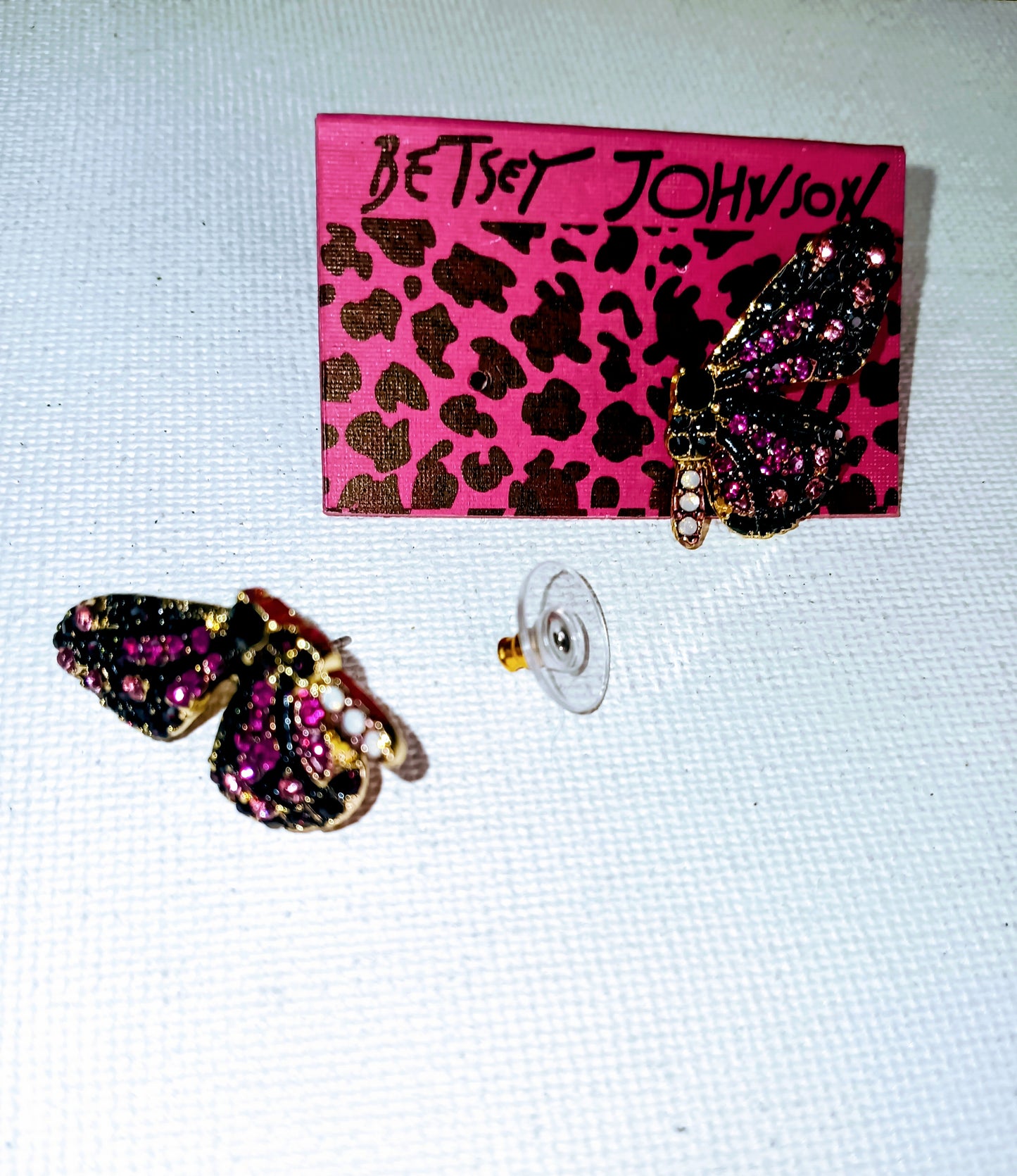 Betsey Johnson Pink Sparkle Butterfly Stud Earrings