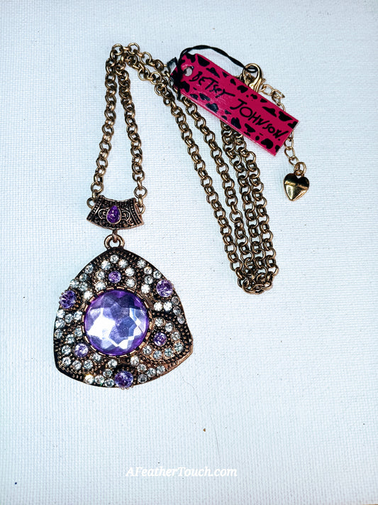 Betsey Johnson Vintage-Style Amythist Purple Crystal Statement Necklace