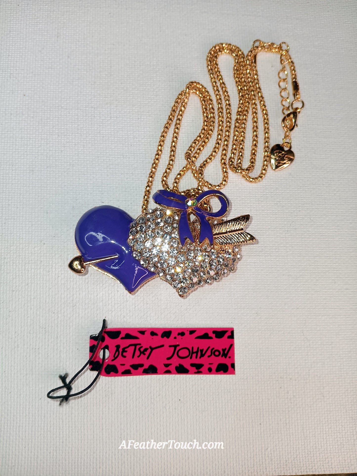 Betsey Johnson Crystal Enamel Double Heart Arrow Pendant Necklace