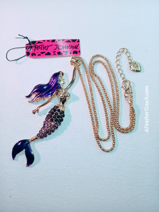 Betsey Johnson Gold-Tone Purple Enamel & Rhinestone Mermaid Pendant Necklace