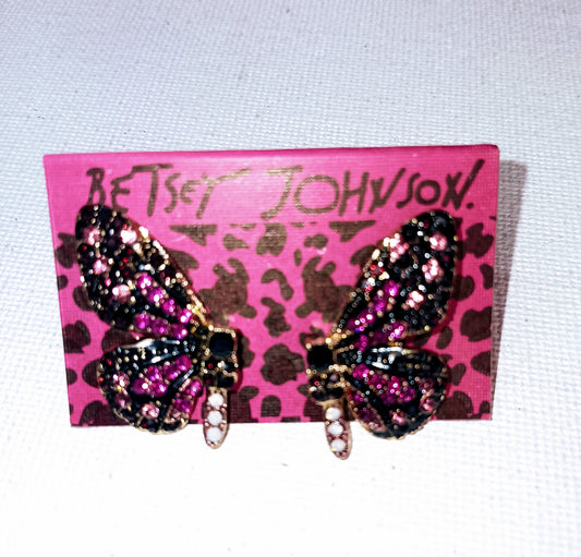 Betsey Johnson Pink Sparkle Butterfly Stud Earrings