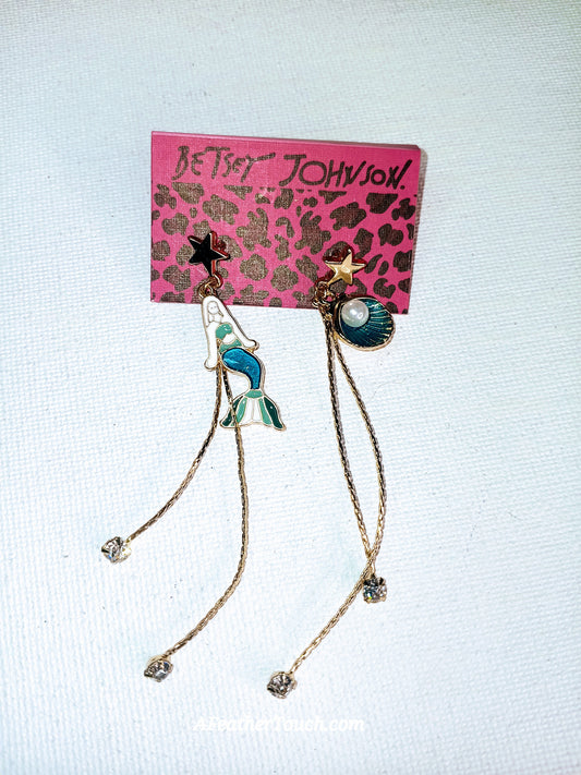 Betsey Johnson Nautical Mermaid & Seashell Mismatched Linear Drop Earrings