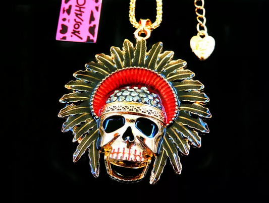 Betsey Johnson Chief Skull Pendant Necklace