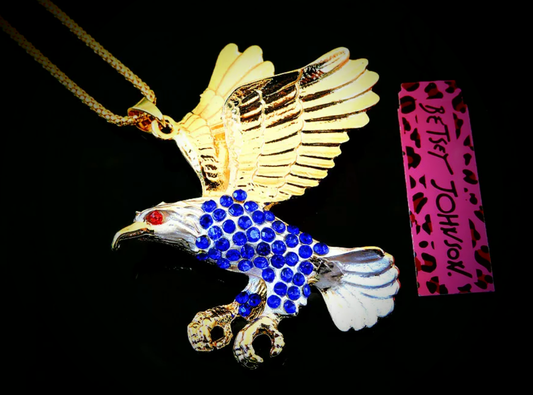 Betsey Johnson Patriotic Rhinestone Eagle Statement Necklace