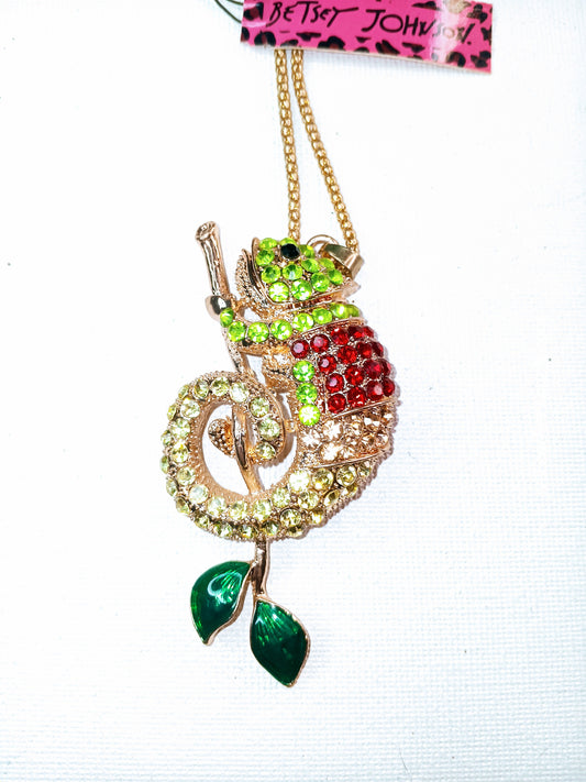 Betsey Johnson Sparkly Rhinestone Chameleon Lizard Pendant Necklace