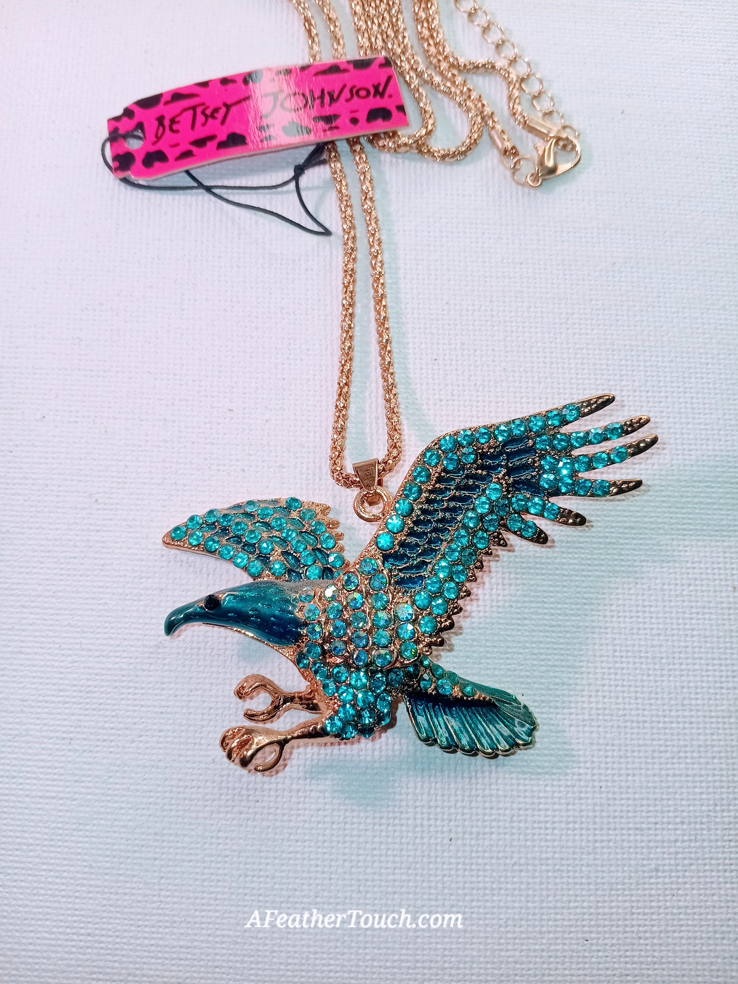 Authentic Betsey Johnson Fierce Blue Crystal American Eagle Pendant Necklace