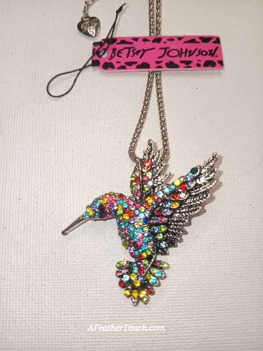 Betsey Johnson Spring Ahead Hummingbird Pendant Necklaces/Brooch 2 in 1