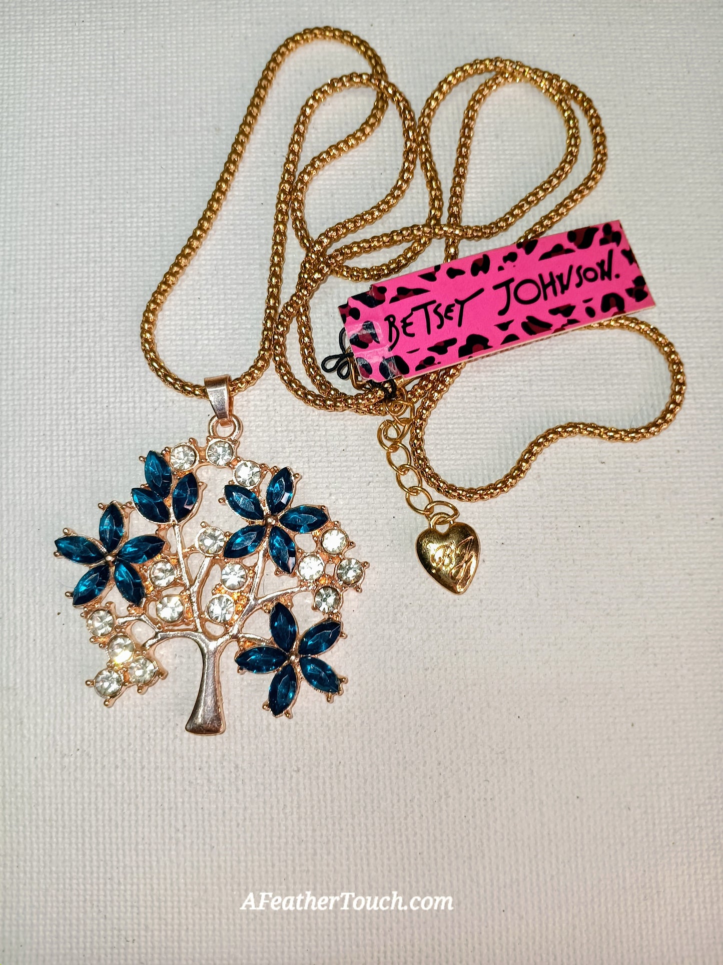 Betsey Johnson Crystal Tree of Life Blue Floral Pendant Necklace