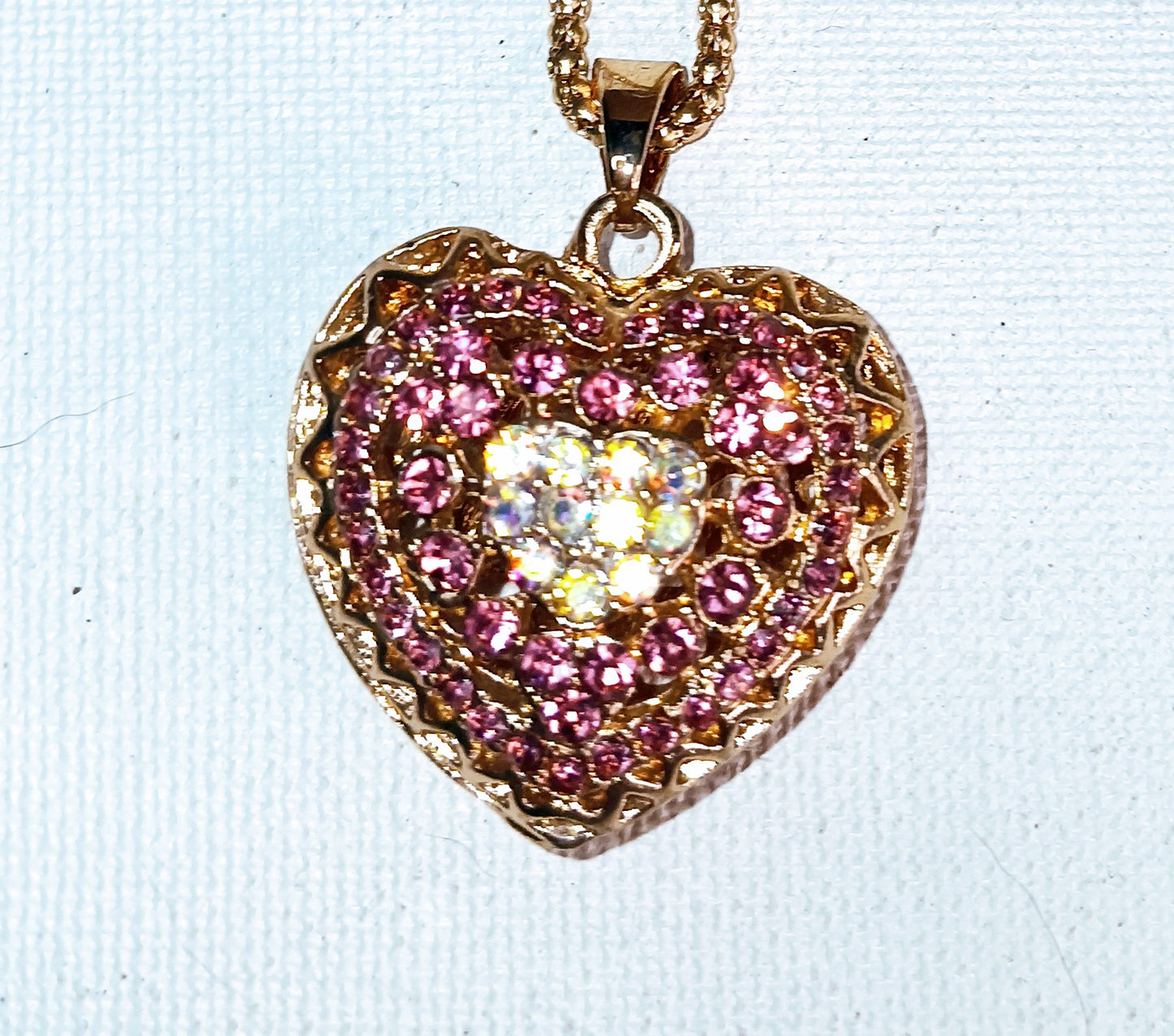 Betsey Johnson Small Rose Gold & Pink Crystal Heart Necklace
