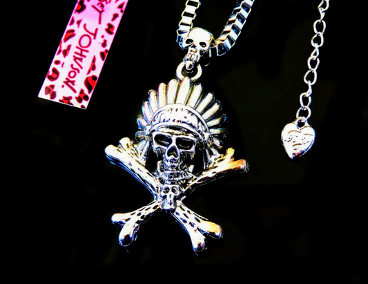 Gothic Stainless Steel Headdress Skull & Crossbones Pendant Necklace