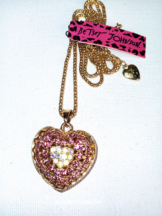 Betsey Johnson Small Rose Gold & Pink Crystal Heart Necklace