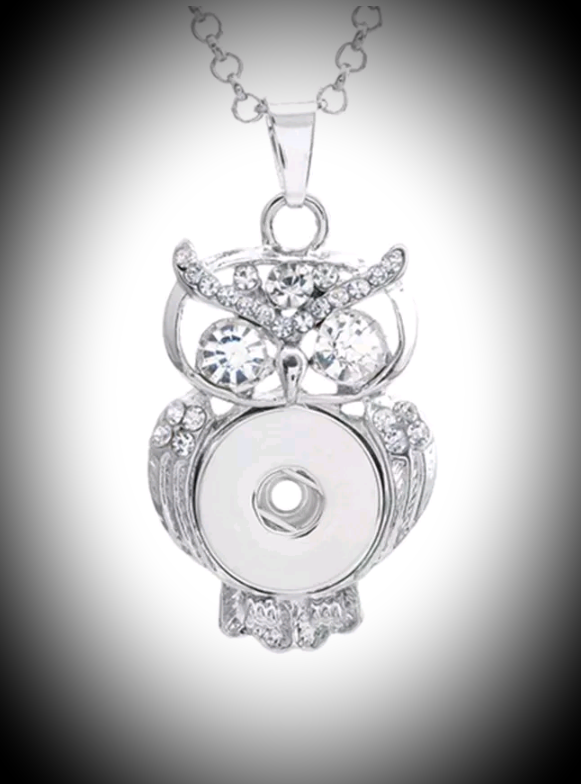 Owl Snap Pendant with  rhinestones