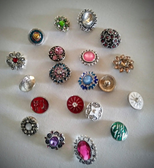 Snaps w multiple colored rhinestones metal and designs