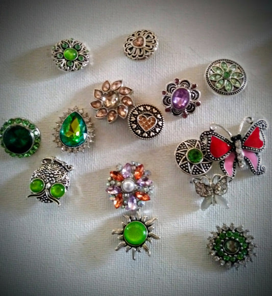 Snaps w multiple colored rhinestones metal and designs