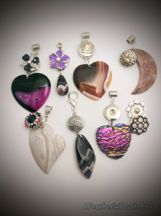 Beautiful Natural Agate Quartz Crystal Snap Pendant, 18mm Snap, and .925 Silver Chain