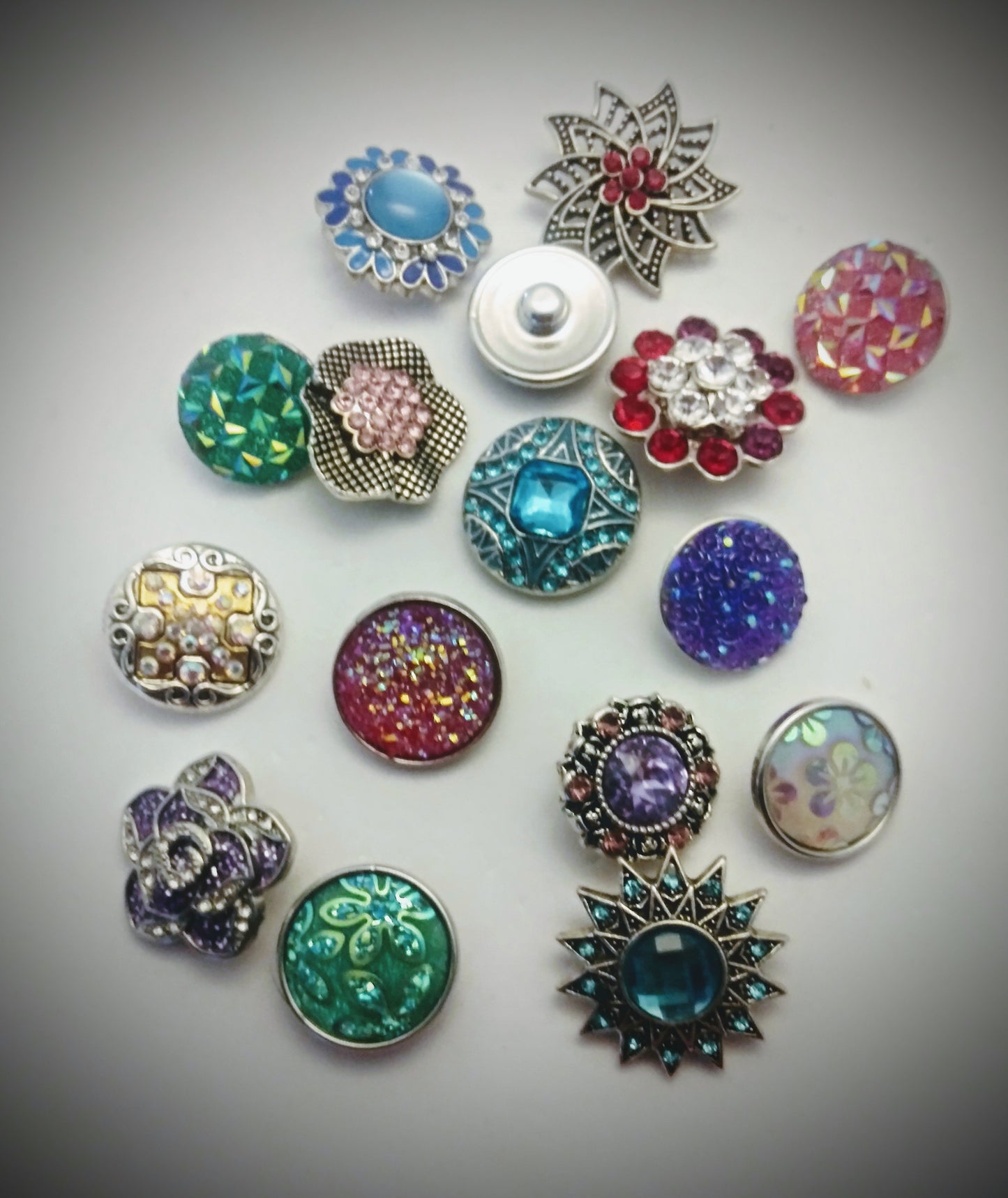 Snaps 18mm Rhinestones, Metal, Bubble, Spirils, Flowers