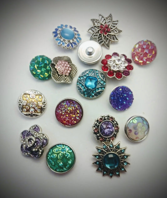 Snaps 18mm Rhinestones, Metal, Bubble, Spirils, Flowers
