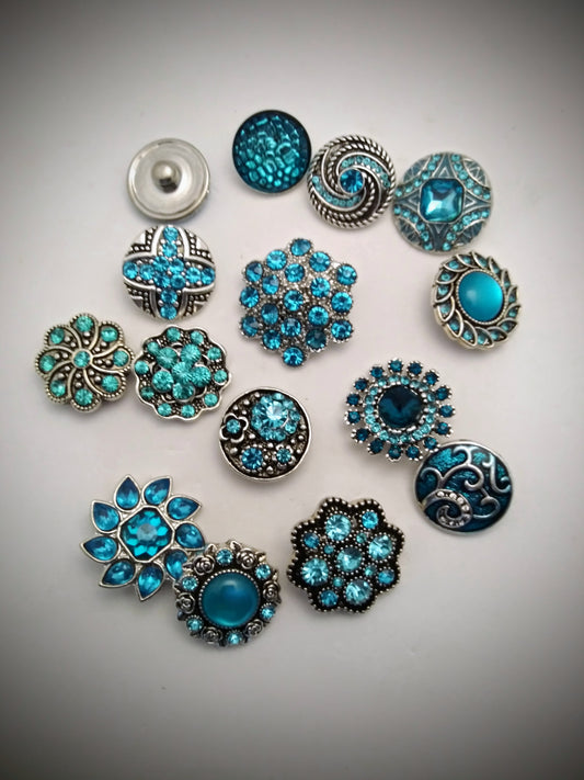 A variety of blue snaps 18mm noosa snaps Rhinestone, Metal, Pearl, Bubble, 3D