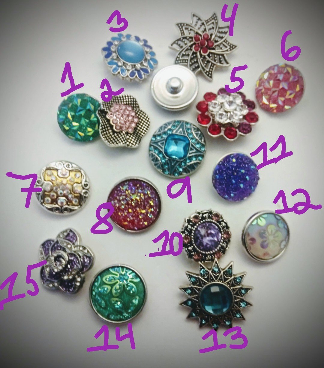 Snaps 18mm Rhinestones, Metal, Bubble, Spirils, Flowers