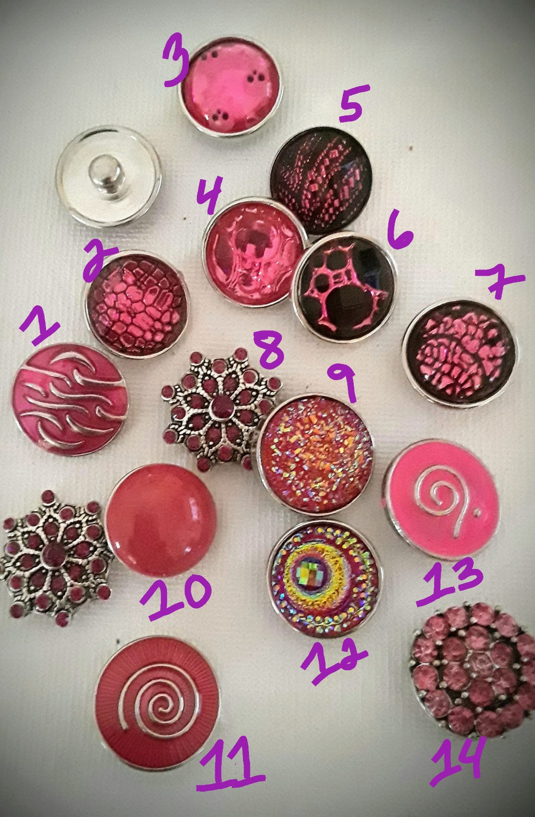 Pink snaps 18mm noosa snaps Bubble, Rhinestone, Metal