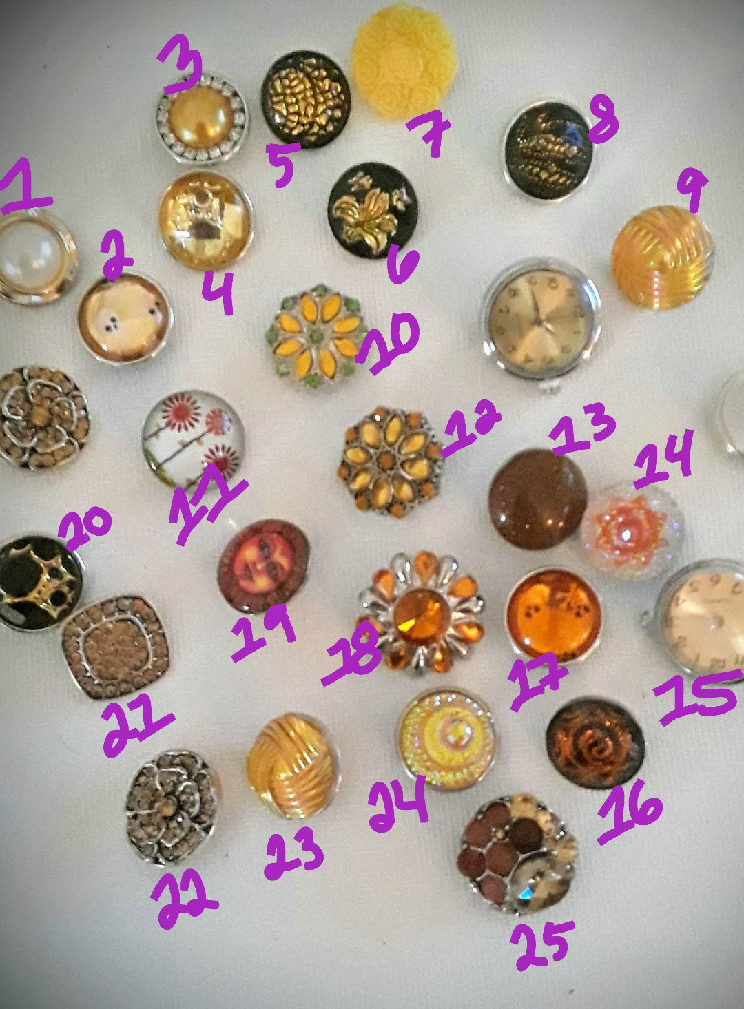 Orange Snap 18mm Metal, Bubble, Rhinestone, Clock, Flowers, Spiril